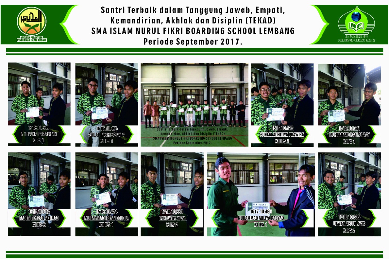 PENGUMUMAN SANTRI THOLIB TERBAIK DALAM TANGGUNG JAWAB, EMPATI, KEMANDIRIAN, AKHLAQ, DAN DISIPLIN (TEKAD) PERIODE SEPTEMBER 2017